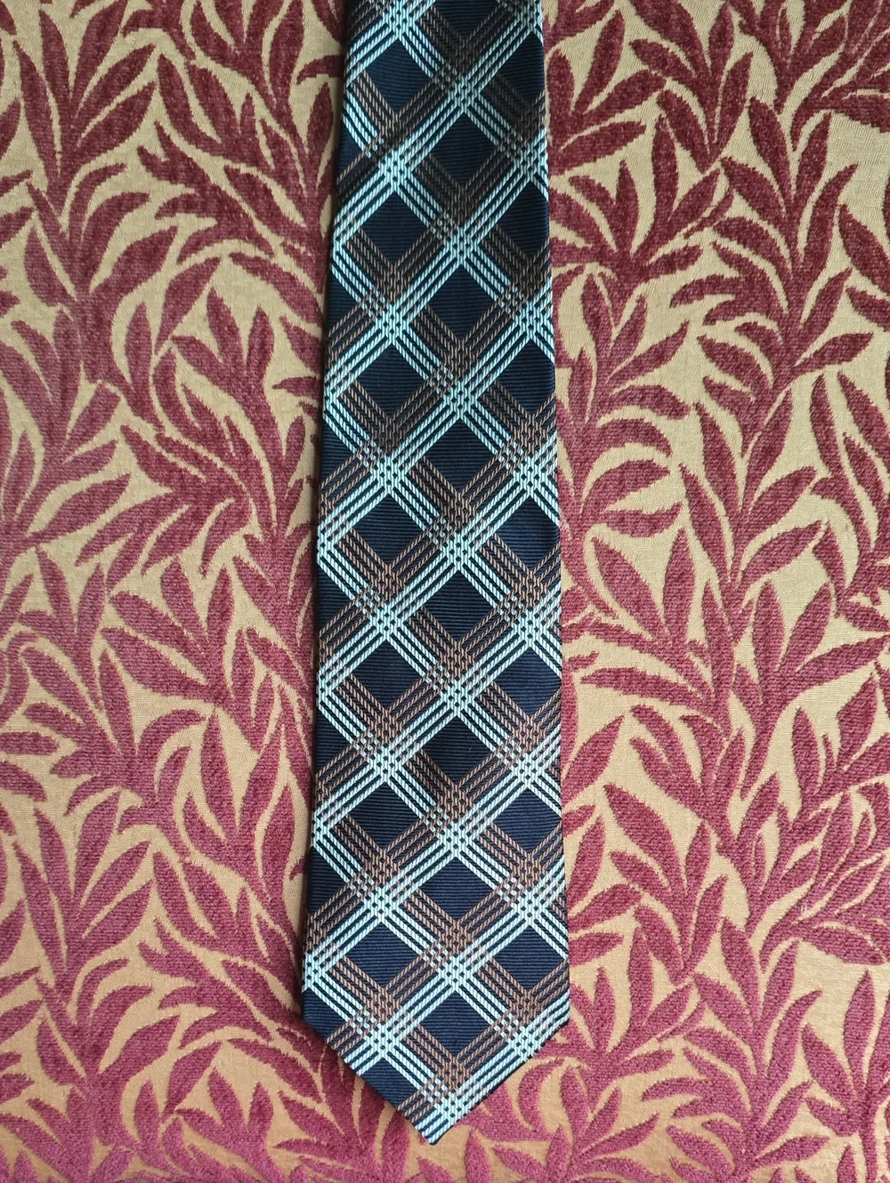 Classic Black Plaid Men's Tie - Black, White, & Brown